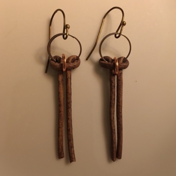 Hand Crafted Jewelry - ARTISAN Khaki Tan Round Leather Bow Bronze Earrings